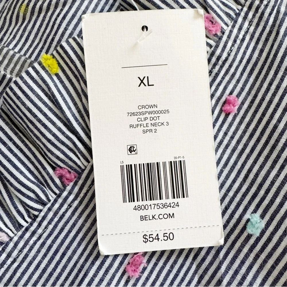 Crown & Ivy Striped Ruffle Neck Sleeveless Top - Size XL - Picture 7 of 7